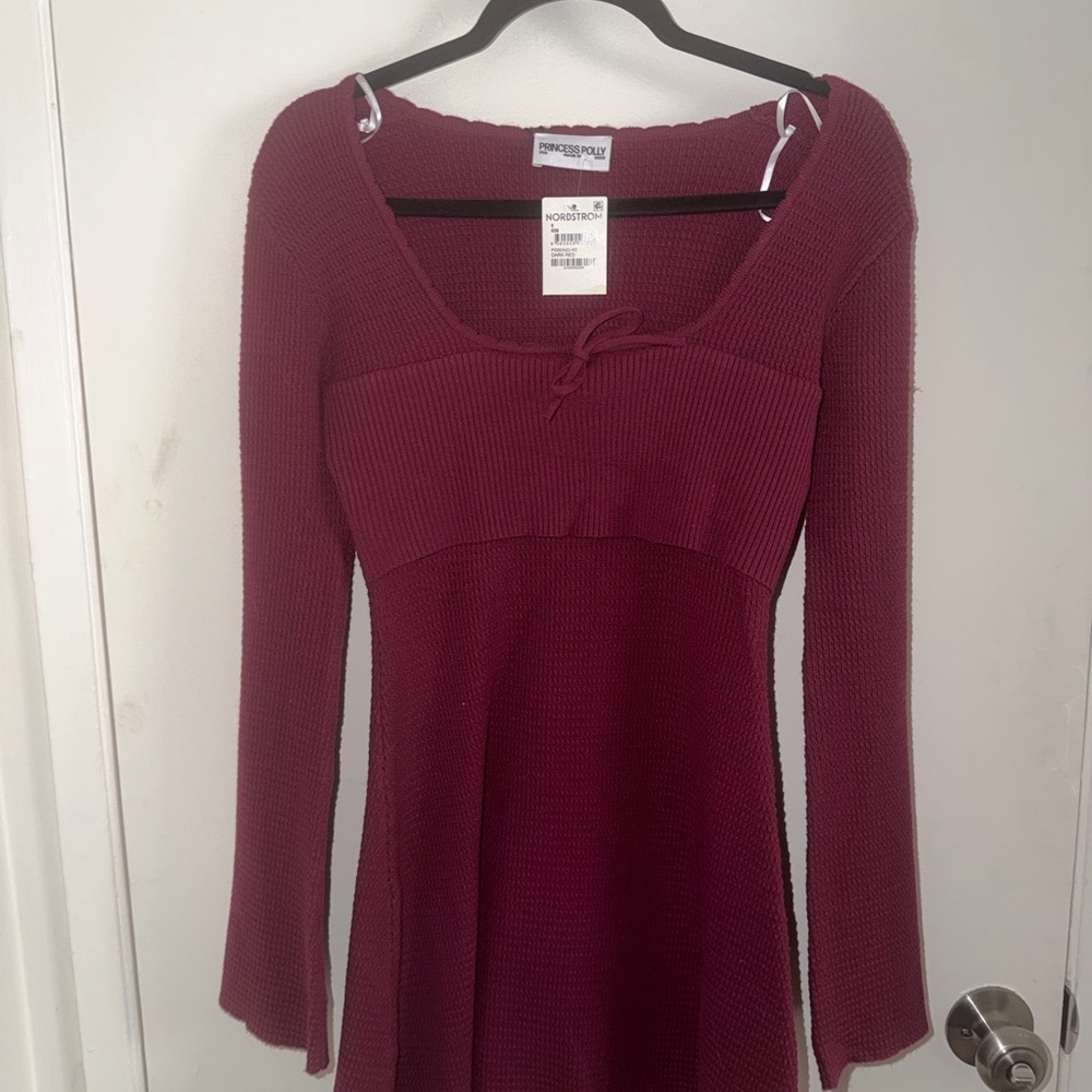 Princess Polly Wine Red Knit Long-Sleeve Dress